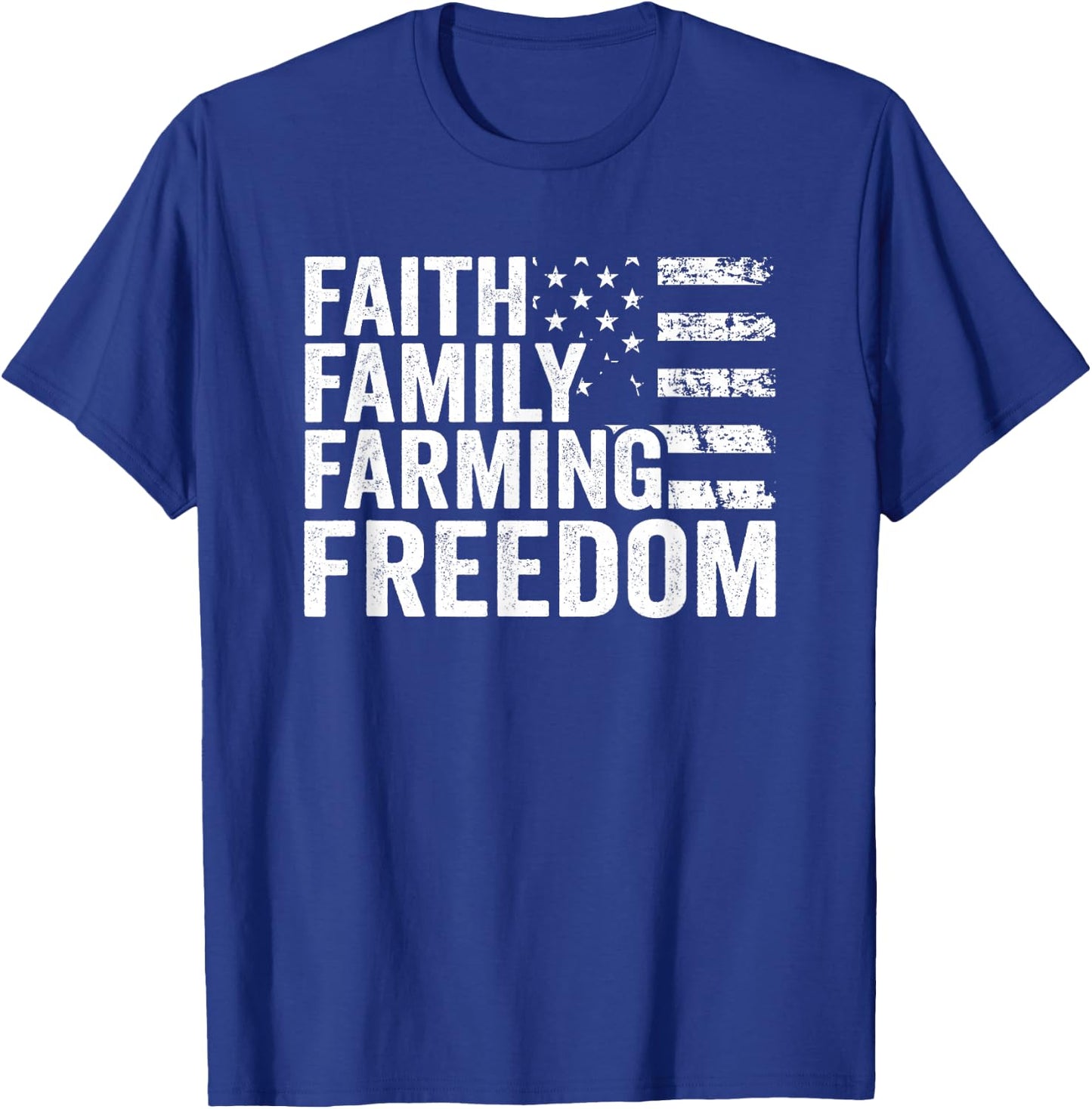 Faith Family Farming Freedom - USA Flag Christian Farmer T-Shirt - T-Shirt | Royal