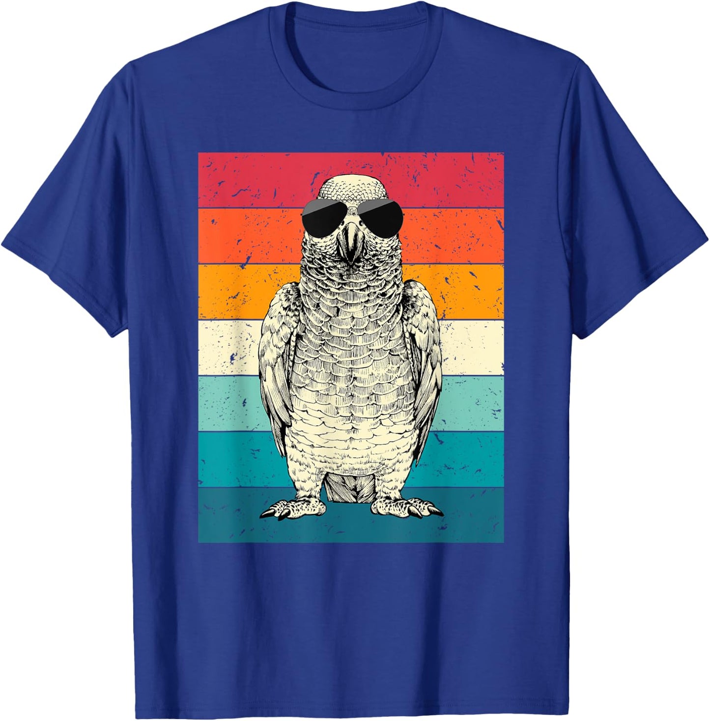 Retro Vintage African Grey Parrot with Sunglasses Bird Lover T-Shirt - T-Shirt | Royal