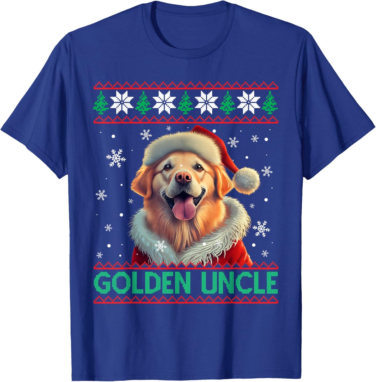 Golden Uncle Golden Retriever Santa Hat Ugly Christmas T-Shirt - T-Shirt | Royal
