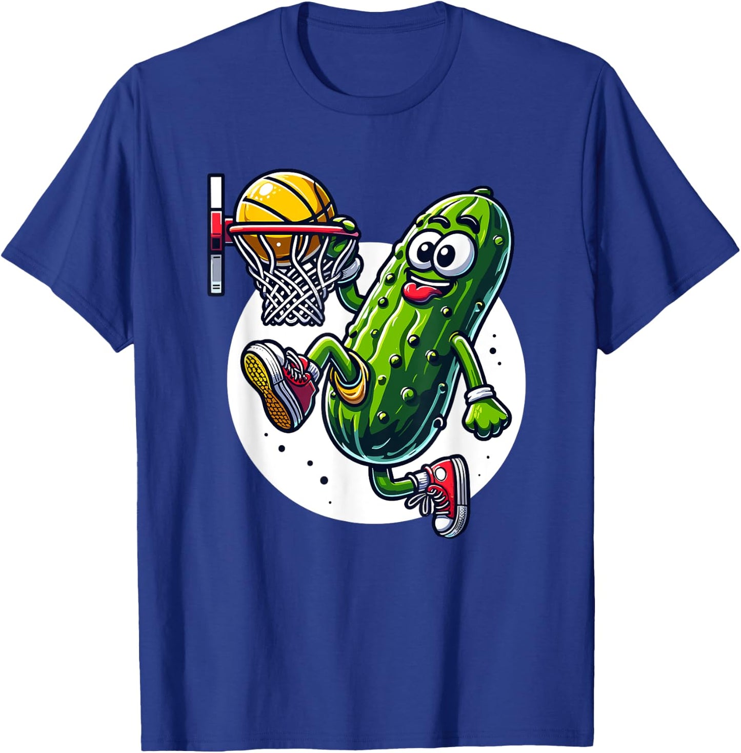 Slam Dunk Pickle - Humorous Basketball Cartoon Graphic T-Shirt - T-Shirt | Royal