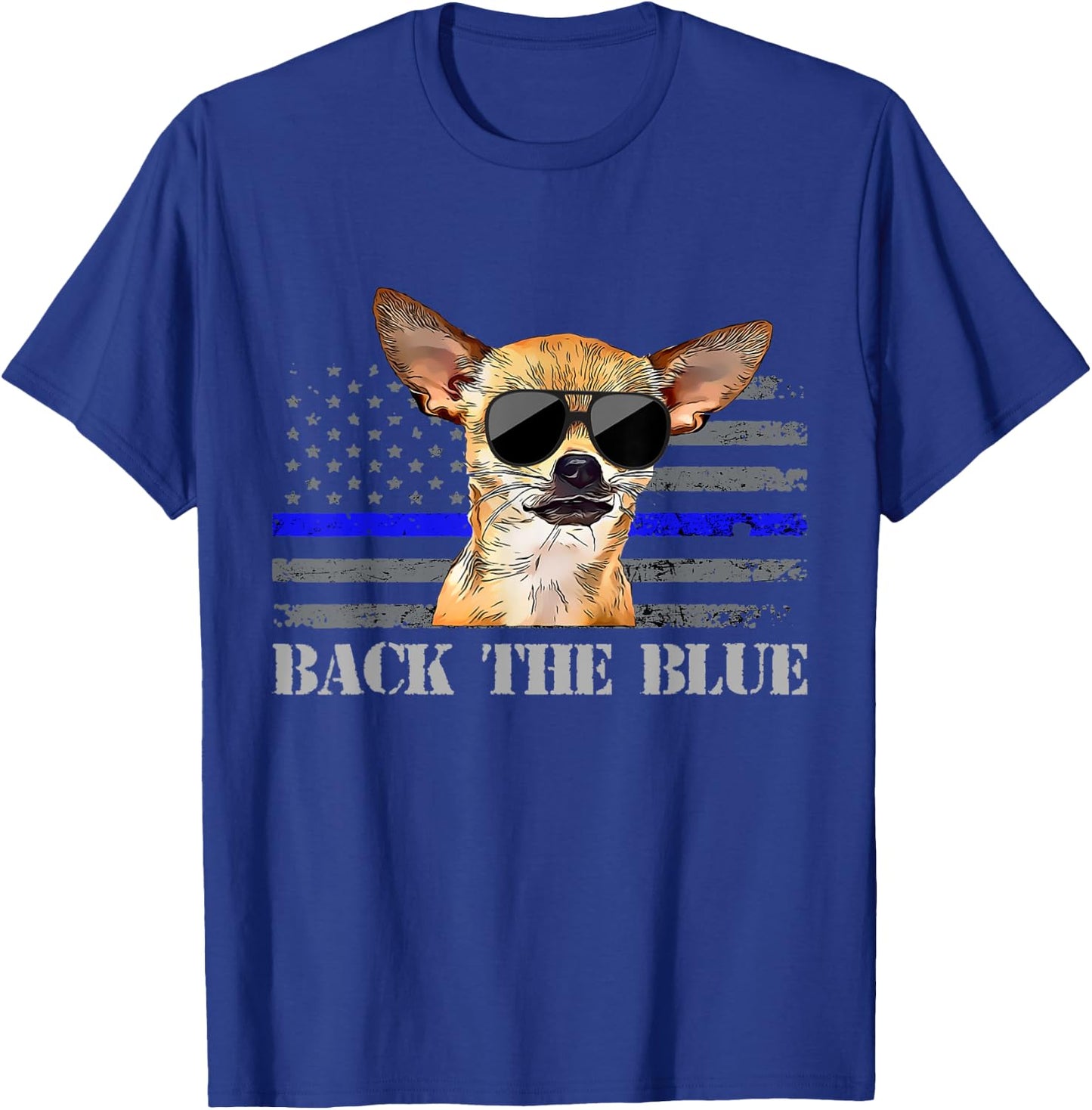 Chihuahua Thin Blue Line American Flag Police Dog T-Shirt - T-Shirt | Royal