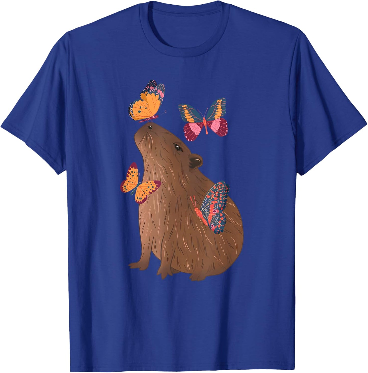 Funny Capybara With Butterfly Cute Rodent Animal Lover Gifts T-Shirt - T-Shirt | Royal