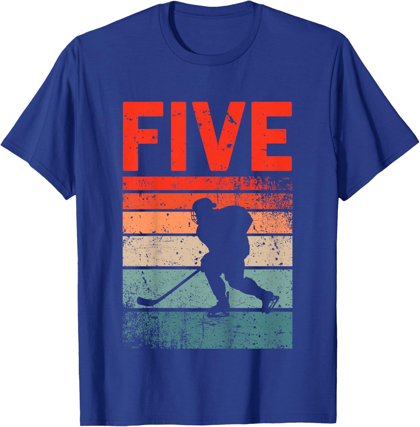 5th Birthday Retro Ice Hockey 5 Years Old Boy Girl T-Shirt - T-Shirt | Royal