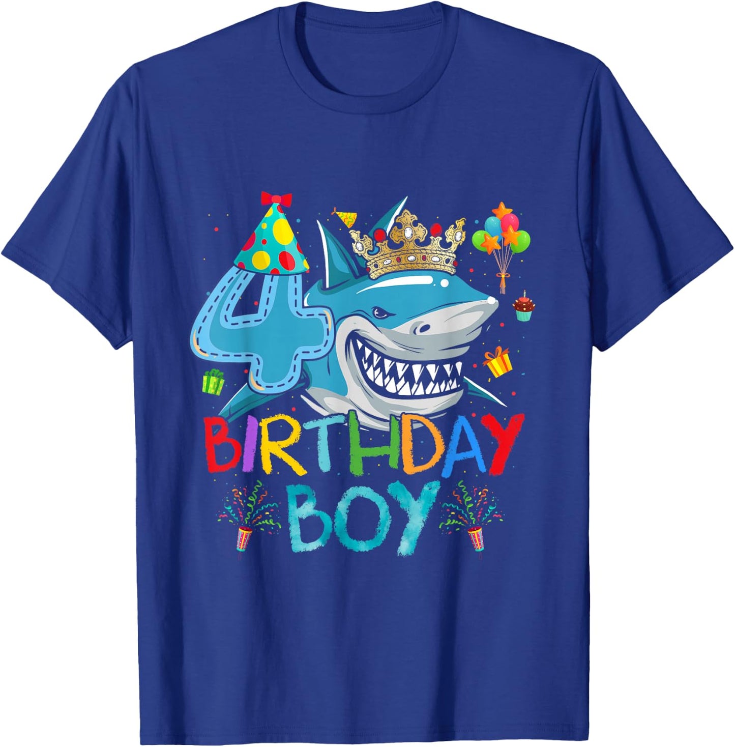 4th Birthday Shark Ocean Theme Party 4 Years Old For Boy T-Shirt - T-Shirt | Royal