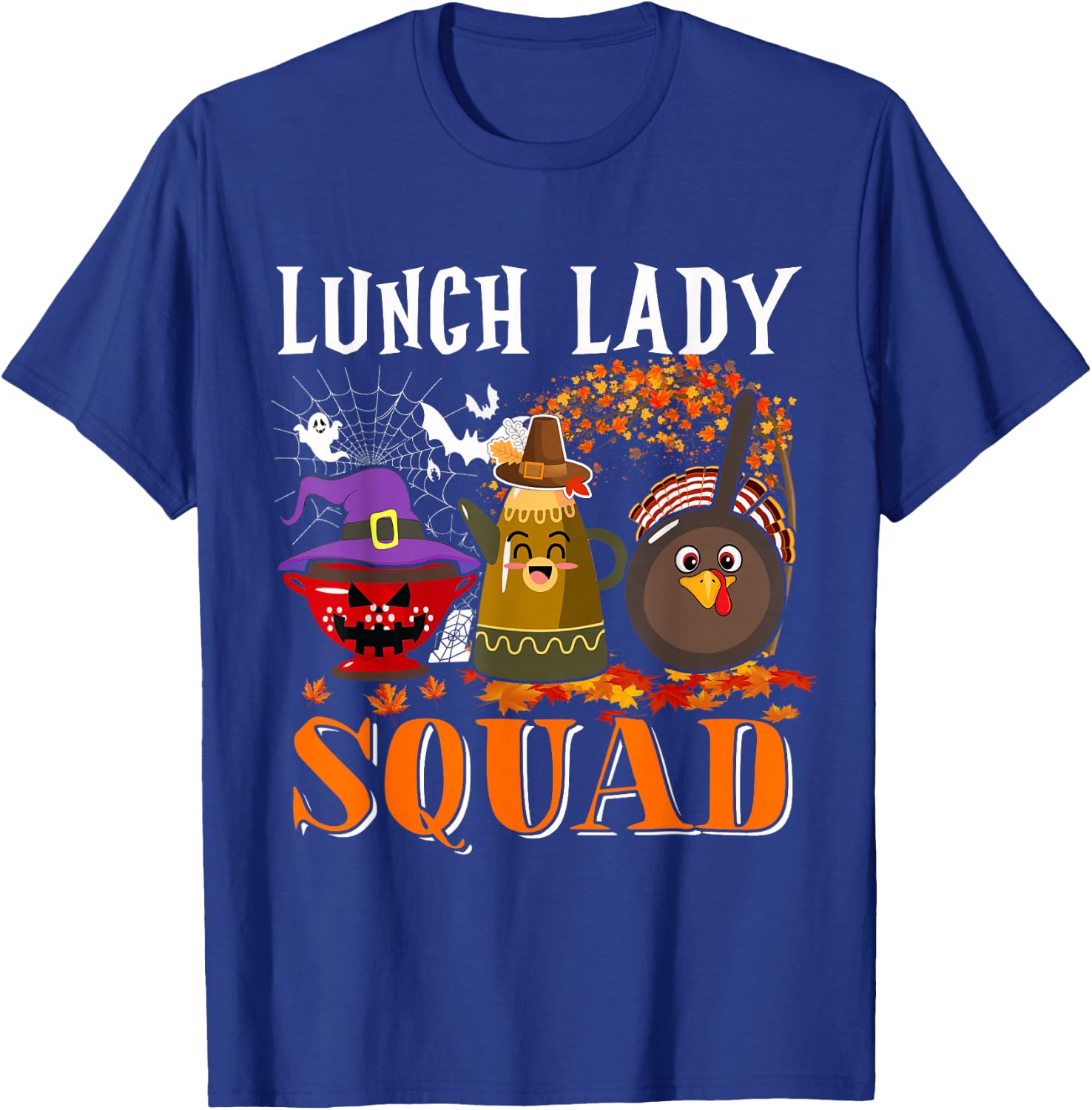 Lunch Lady Squad Thanksgiving Halloween Fall Tre Boo Ghosts T-Shirt - T-Shirt | Royal