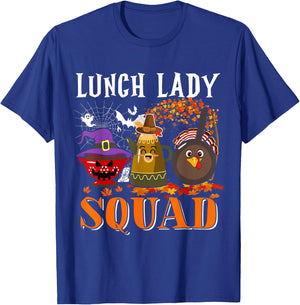 Lunch Lady Squad Thanksgiving Halloween Fall Tre Boo Ghosts T-Shirt - T-Shirt | Royal