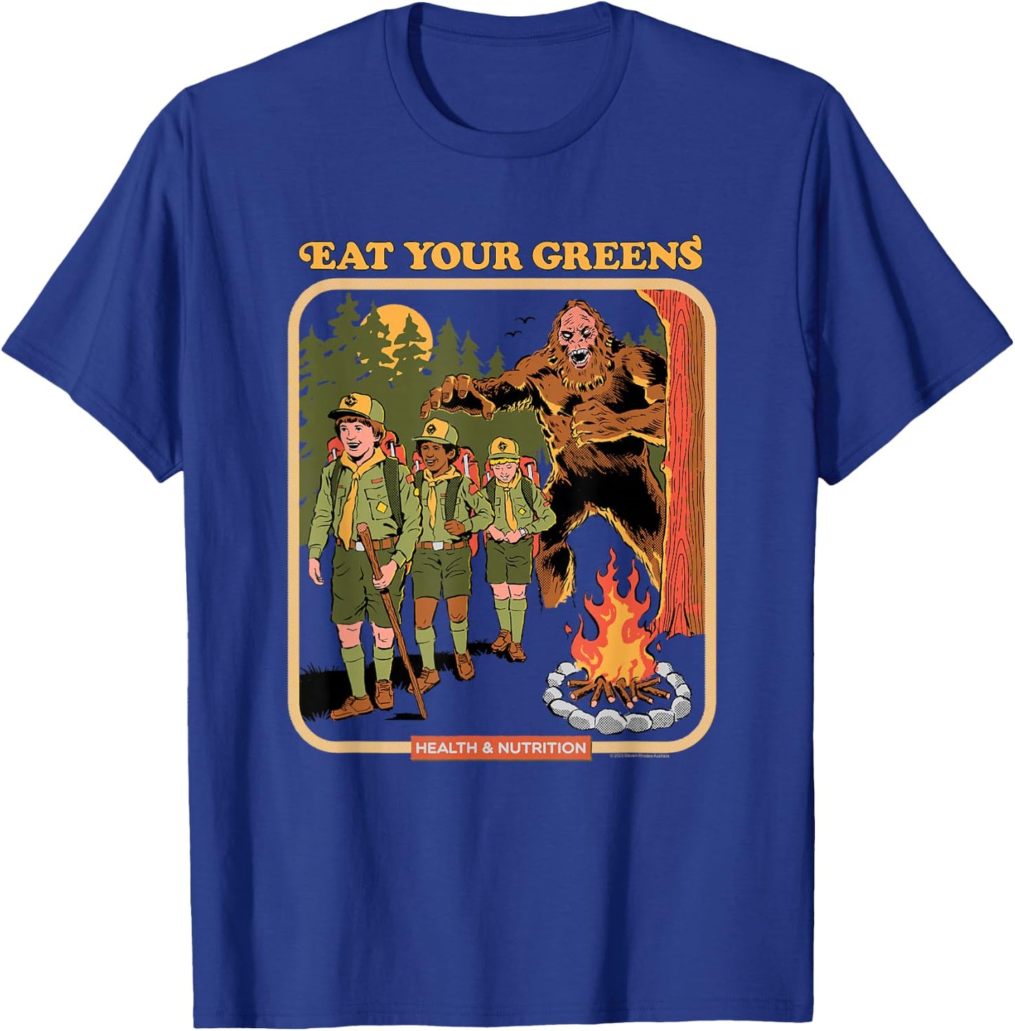 Steven Rhodes Eat Your Greens Bigfoot Retro Dark Humor T-Shirt - T-Shirt | Royal