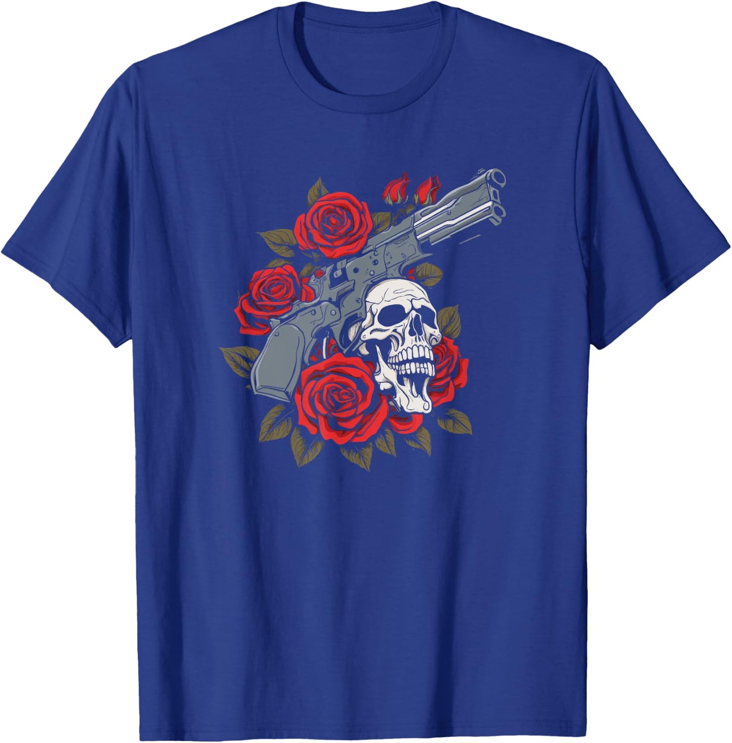 Skeleton Roses 1980s Glam 80s - Guns Rock Music Skull Rose T-Shirt - T-Shirt | Royal