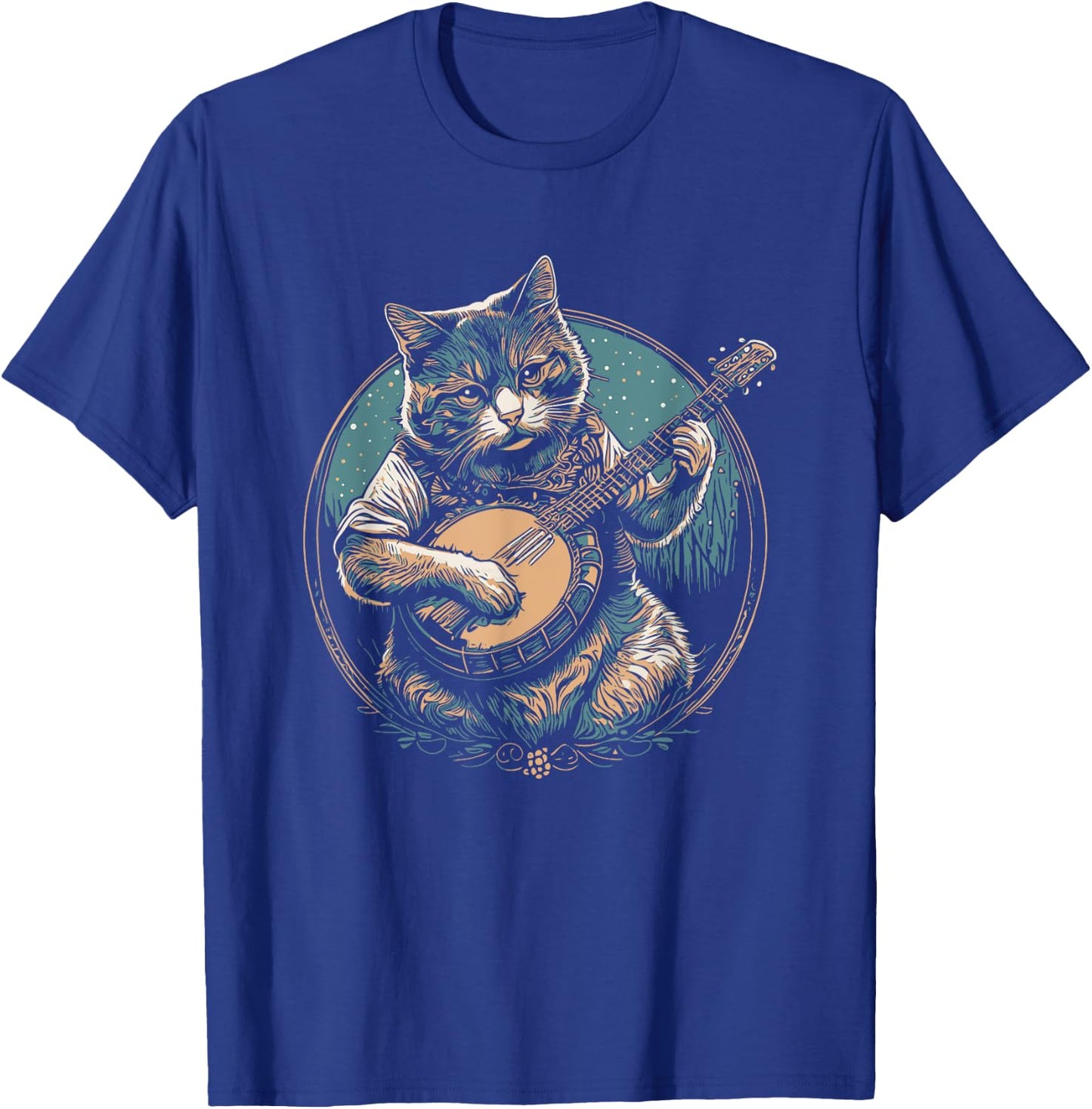 Cute Banjo-Playin' Kitty Cat Funny Bluegrass Music Women Kids T-Shirt - T-Shirt | Royal