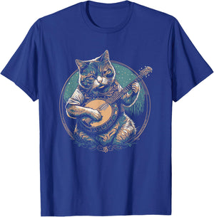 Cute Banjo-Playin' Kitty Cat Funny Bluegrass Music Women Kids T-Shirt - T-Shirt | Royal