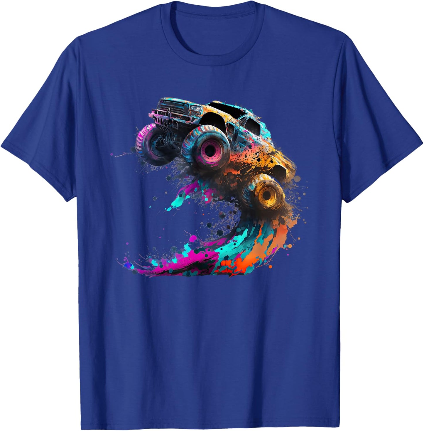 Airborne Monster Truck Jump Off Road Vehicle Colorful Dirt T-Shirt - T-Shirt | Royal