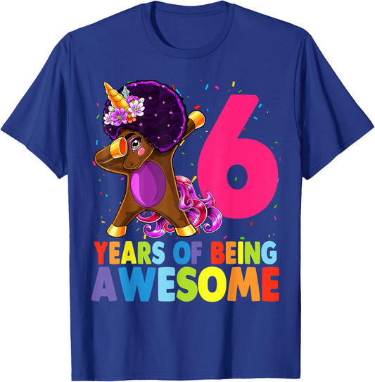 6th Birthday Dabbing Unicorn Afro Party Gift 6 Years Old T-Shirt - T-Shirt | Royal