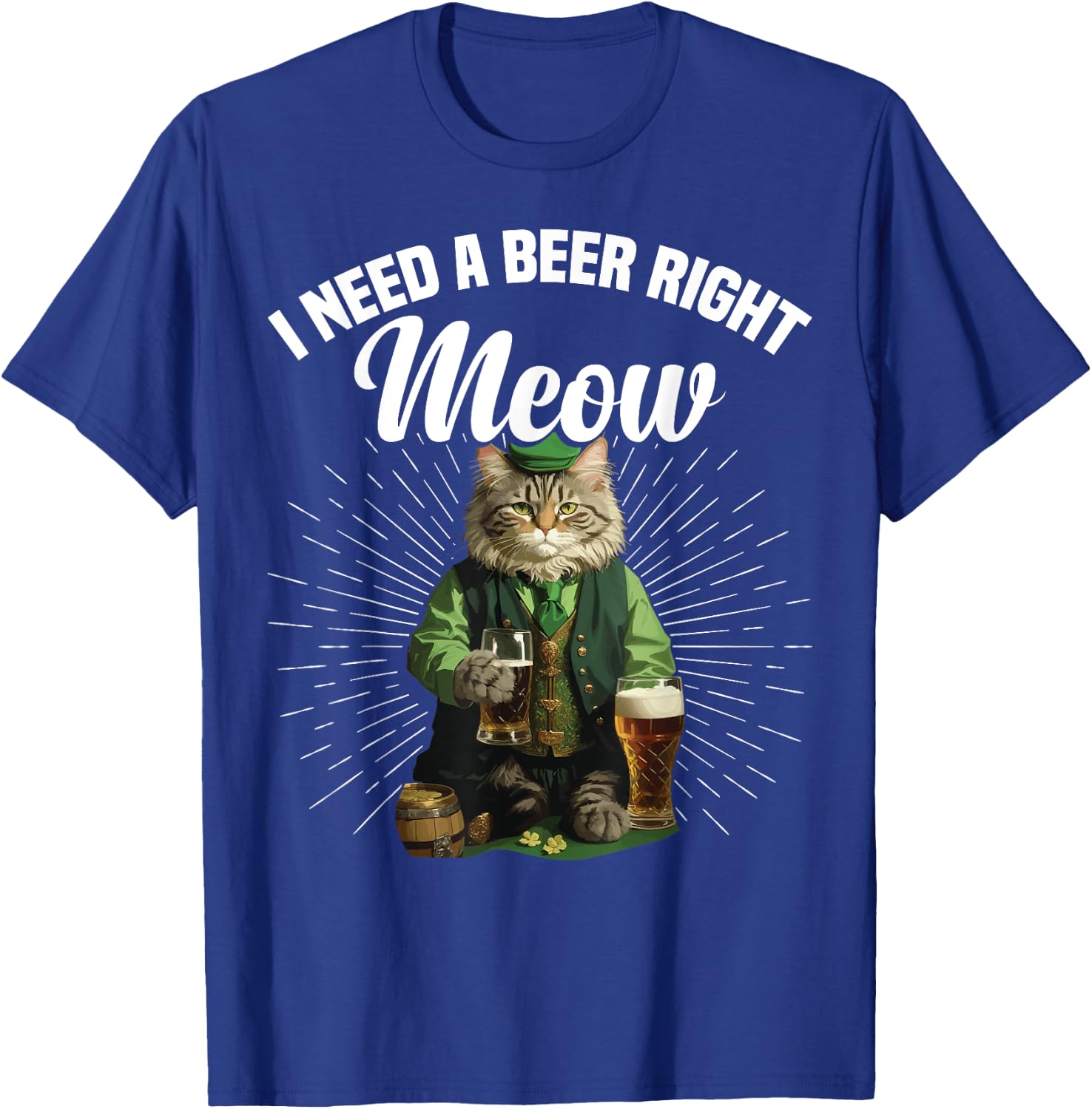 Funny Irish Beer Cat St Patricks Day Drinking Men Women T-Shirt - T-Shirt | Royal