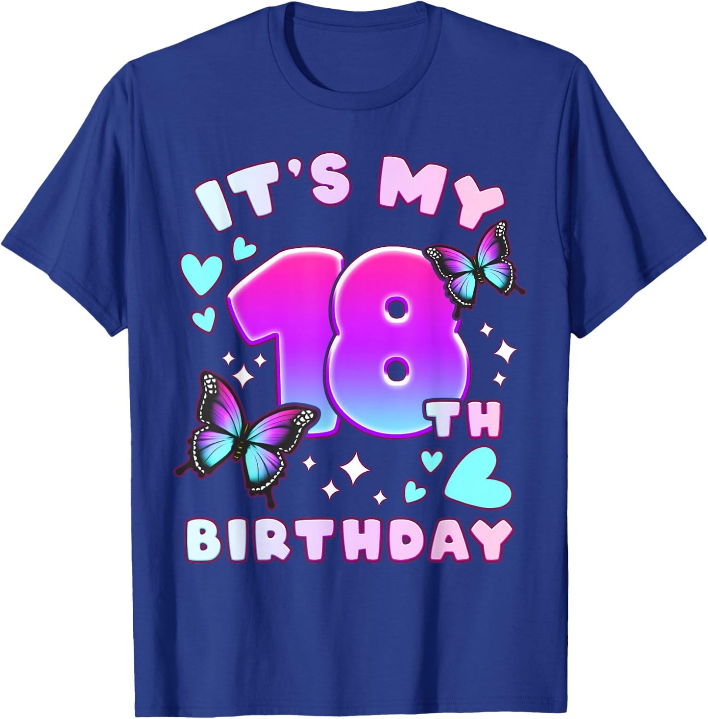 18th Birthday, Girl 18 years, Butterflies and Number 18 T-Shirt - T-Shirt | Royal