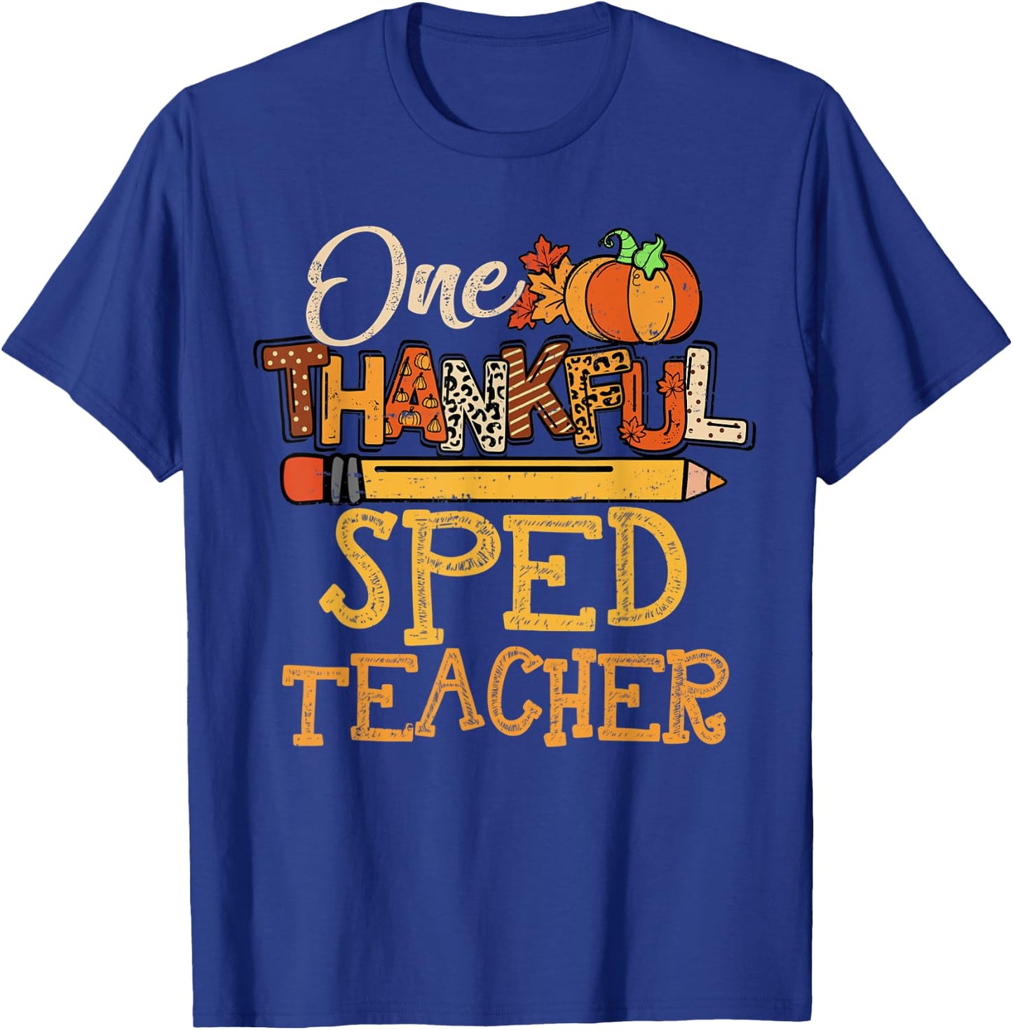 Funny One Thankful Sped Teacher Cute Thanksgiving Women T-Shirt - T-Shirt | Royal