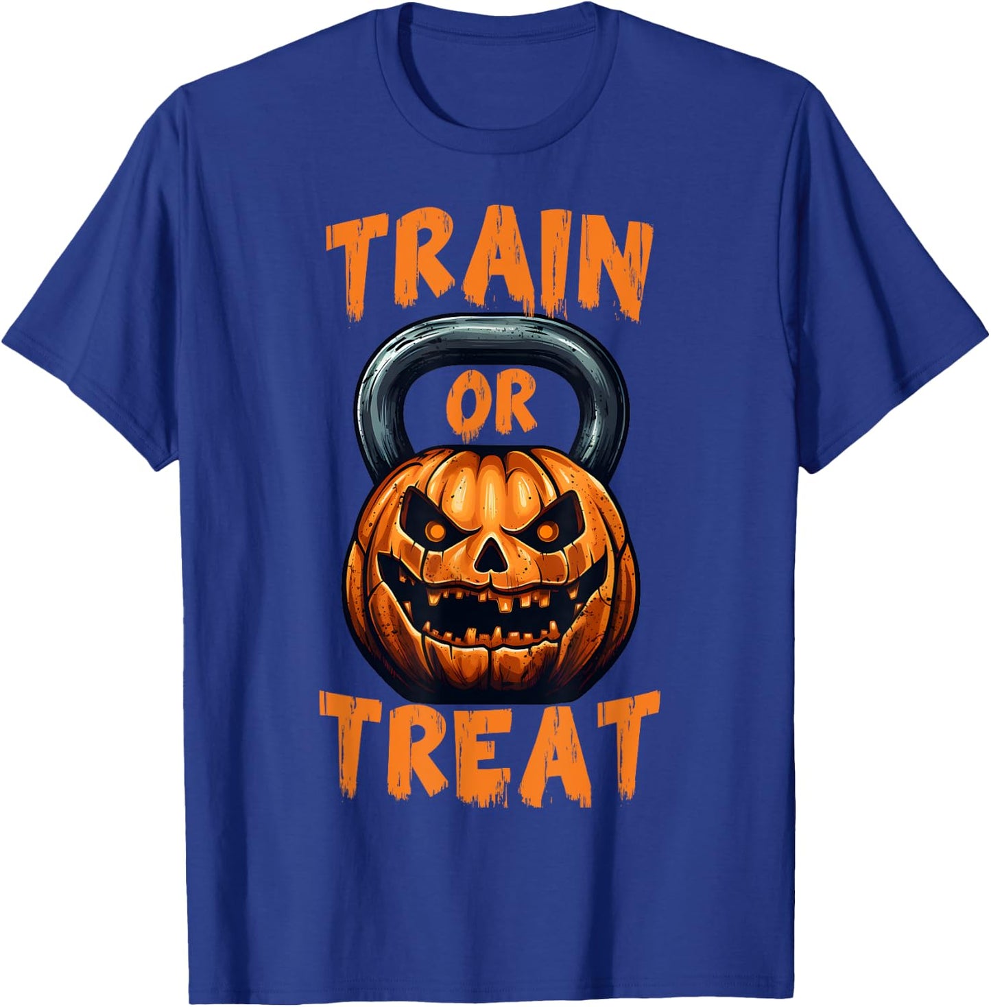 Train or Treat Halloween Pumpkin Kettlebell Gym Workout T-Shirt - T-Shirt | Royal