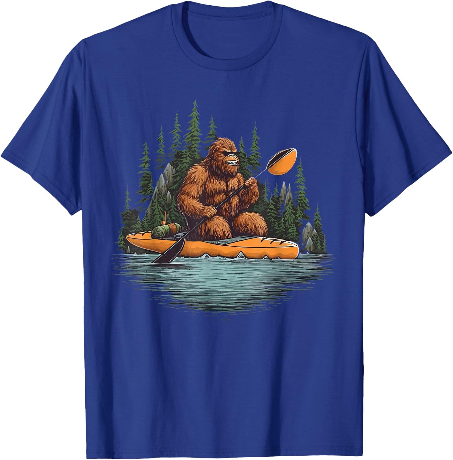 Bigfoot Kayak Paddling Lake Canoe Bigfoot Sasquatch Kayaking T-Shirt - T-Shirt | Royal