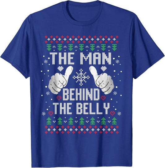 Xmas Man Behind The Belly Dad pregnancy announcement Ugly T-Shirt - T-Shirt | Royal