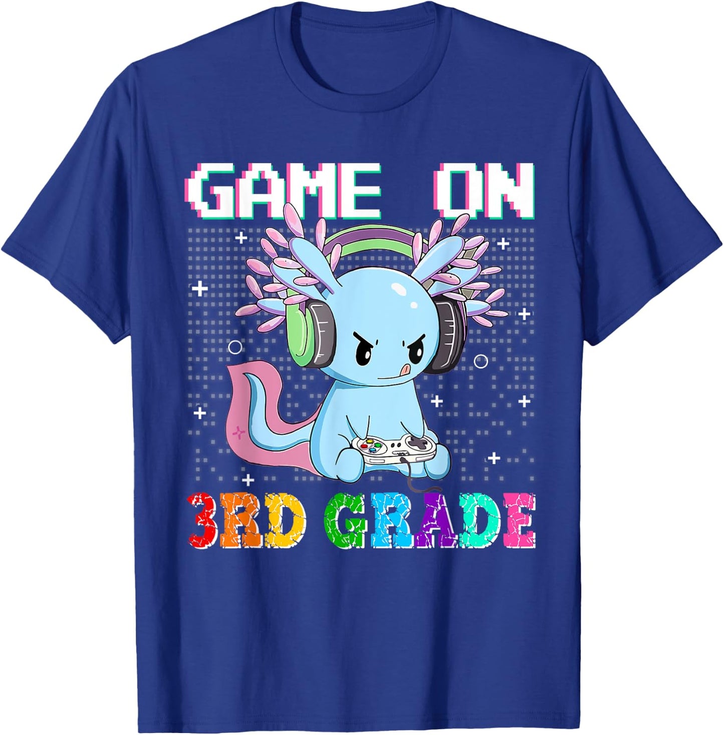 Axolotl Game On 3rd Grade Funny Back To School Gamer Boys T-Shirt - T-Shirt | Royal