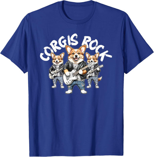 Corgis Rock Cute Cool Corgi Trio Rocking Out Playing Guitar T-Shirt - T-Shirt | Royal