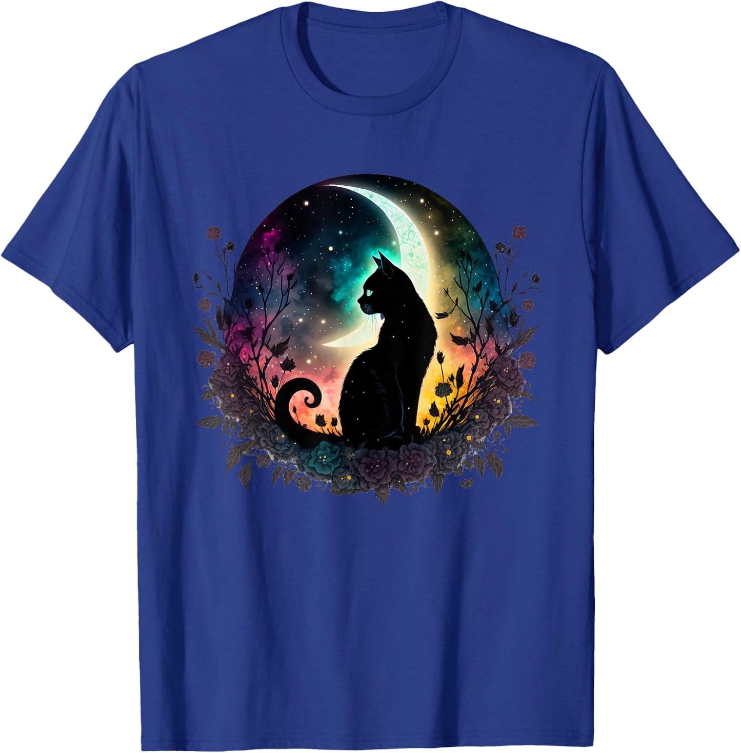 Celestial Cat Moon Botanical Witchy Colorful Spiritual Cats T-Shirt - T-Shirt | Royal