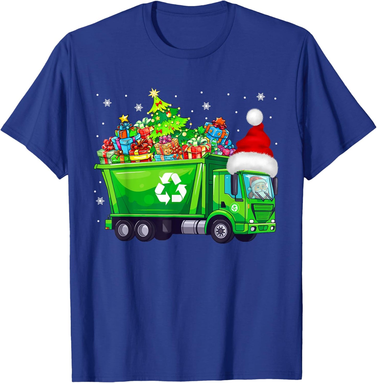 Santa Garbage Truck Carrying Christmas Tree Xmas Driver T-Shirt - T-Shirt | Royal