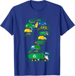 Kids Garbage Truck Boy 2nd Birthday 2 Years Old Garbage Truck Boy T-Shirt - T-Shirt | Royal