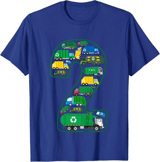Kids Garbage Truck Boy 2nd Birthday 2 Years Old Garbage Truck Boy T-Shirt - T-Shirt | Royal