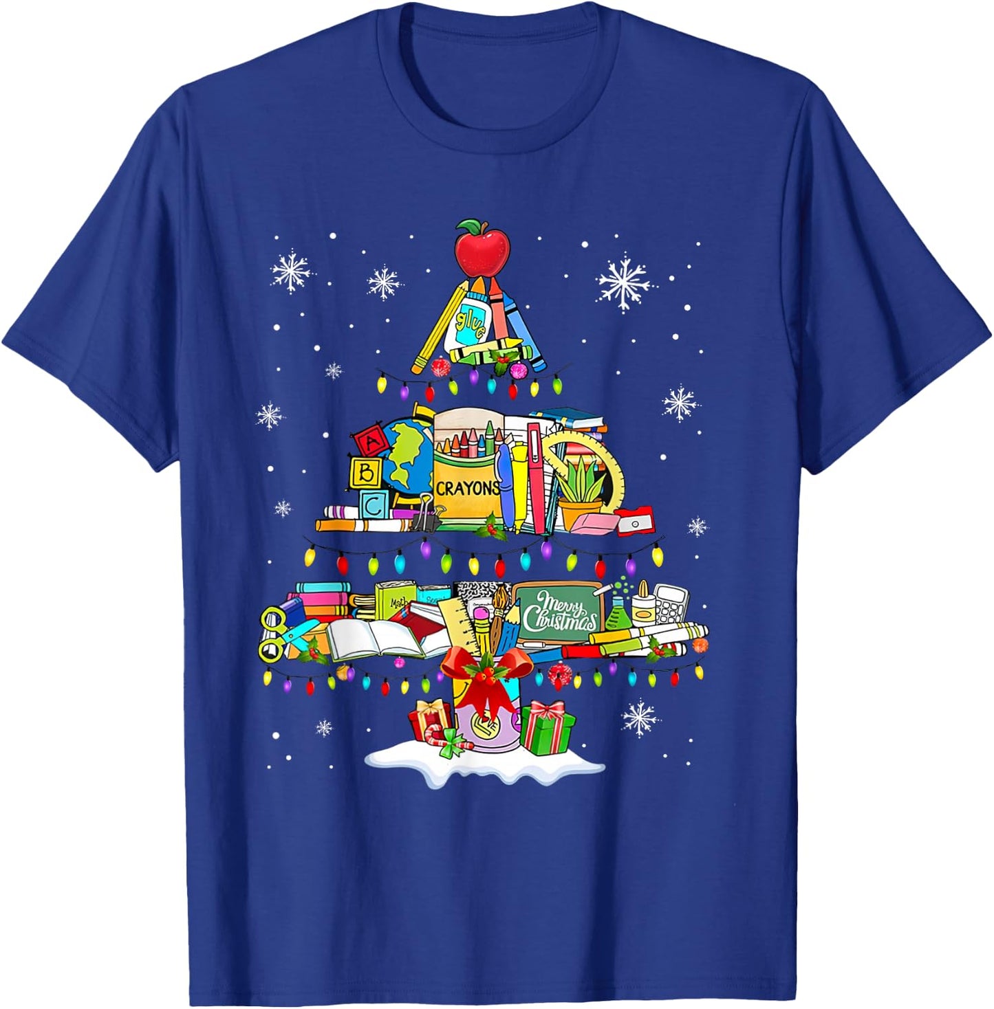 Teacher Christmas Tree School Supplies T-Shirt - T-Shirt | Royal