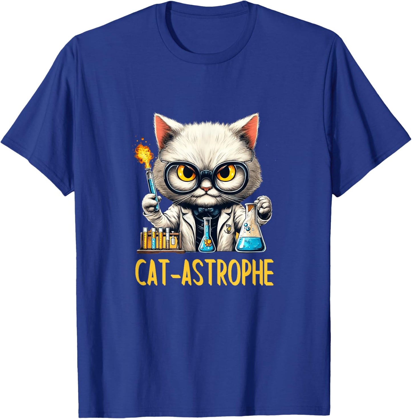 Science Cat Funny CAT-ASTROPHE Chemistry Lab Explosion Kitty Women T-Shirt - T-Shirt | Royal
