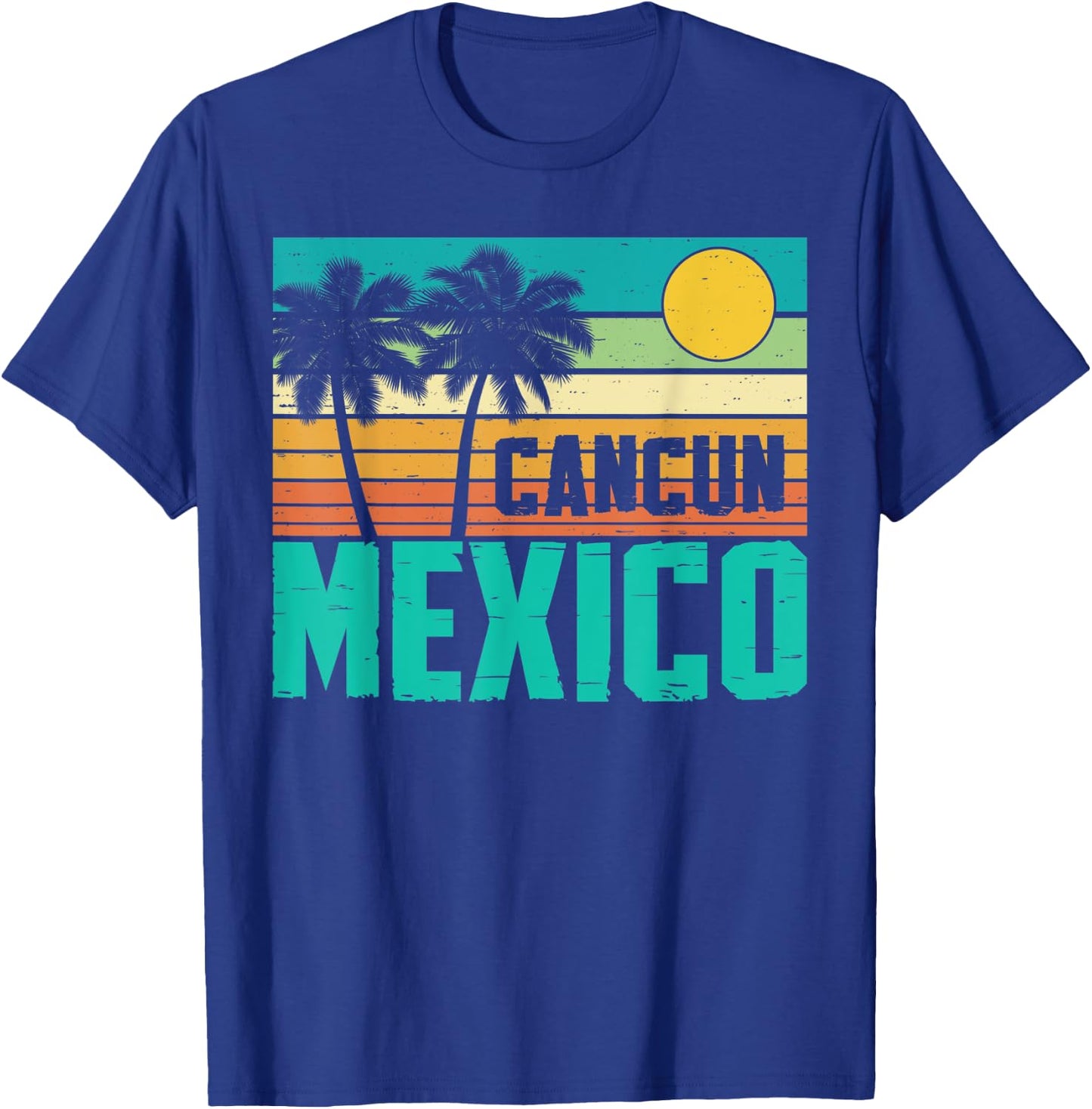 Cancun Mexico Beach Sunset Palm Trees Retro Summer Vacation T-Shirt - T-Shirt | Royal