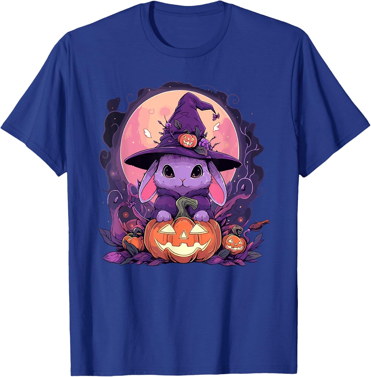 Halloween Cute Bunny Rabbit Witch Hat Jack o Lantern Graphic T-Shirt - T-Shirt | Royal