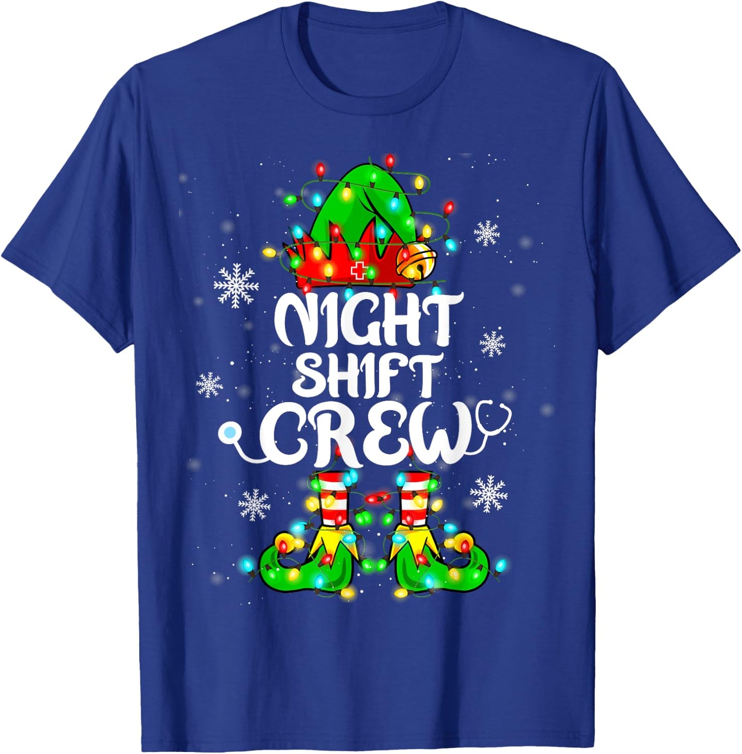 Night Shift Crew Funny Nurse Elf Chrsitmas Lights Cute Xmas T-Shirt - T-Shirt | Royal