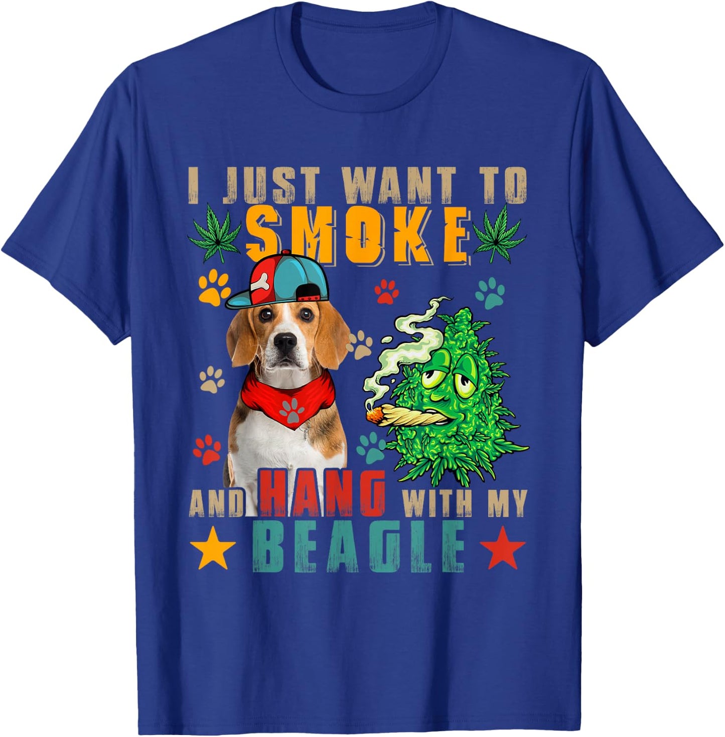 Vintage Smoke And Hang With My Beagle Funny Smoker Weed T-Shirt - T-Shirt | Royal