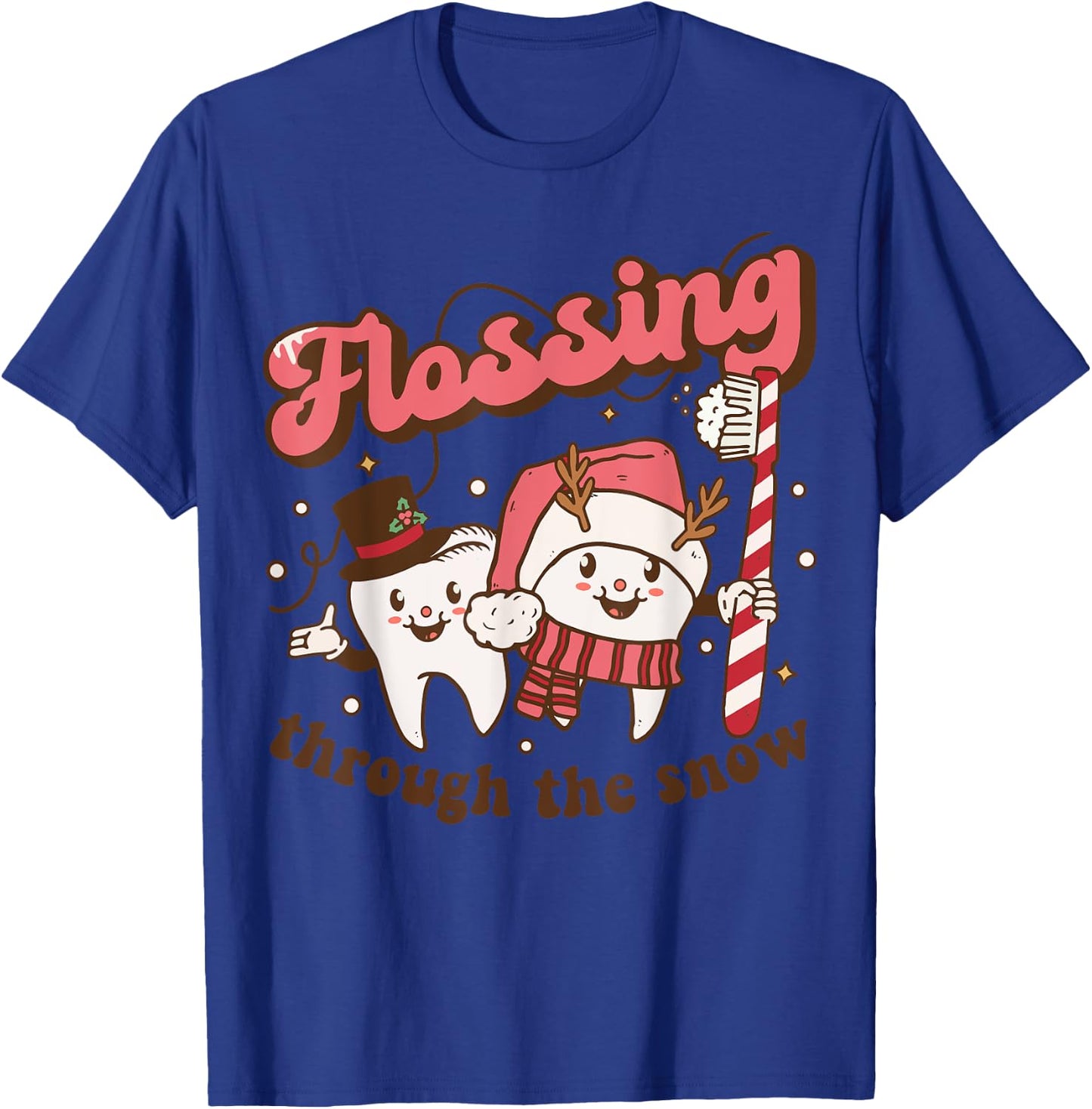 Flossing Through The Snow Dental Hygienist Christmas Dentist T-Shirt - T-Shirt | Royal