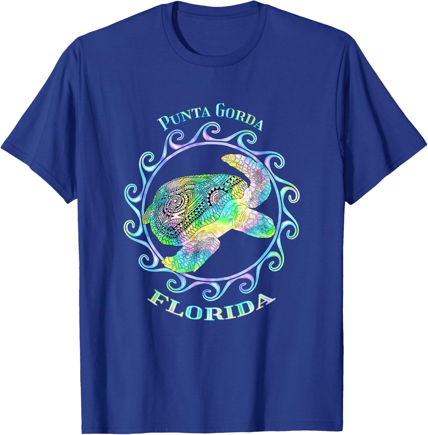 Punta Gorda Florida Vacation Colorful Tribal Turtle T-Shirt - T-Shirt | Royal
