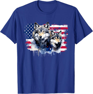 Wolves American Flag New Years Wolf Lovers Design T-Shirt - T-Shirt | Royal