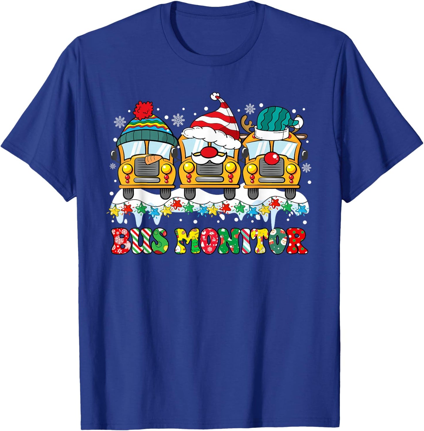 Bus Monitor Bus Santa Reindeer Snowman Xmas Lights Christmas T-Shirt - T-Shirt | Royal