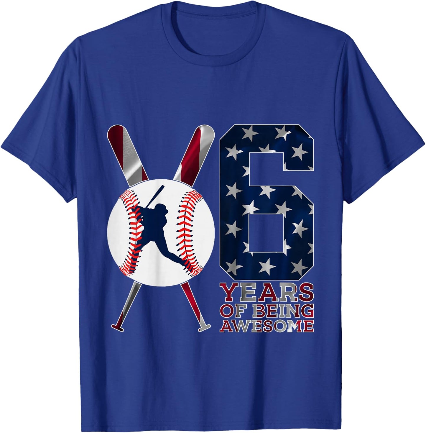 6 Years of Being Awesome Baseball 6th Birthday T-Shirt - T-Shirt | Royal