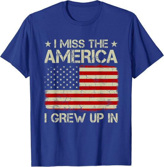 Vintage Old American Flag I Miss The America I Grew Up In Women Kids Men T-Shirt - T-Shirt | Royal