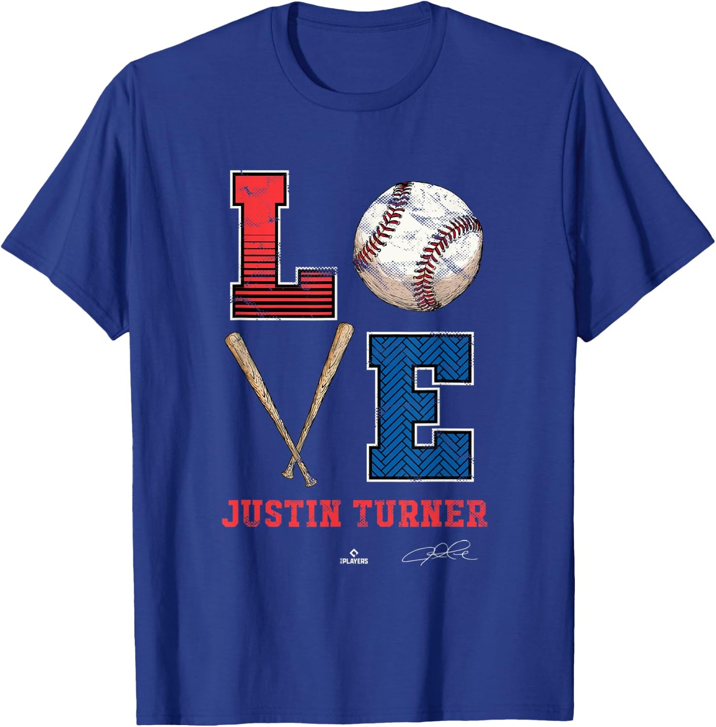 Love Justin Turner Justin Turner Los Angeles MLBPA T-Shirt - T-Shirt | Royal