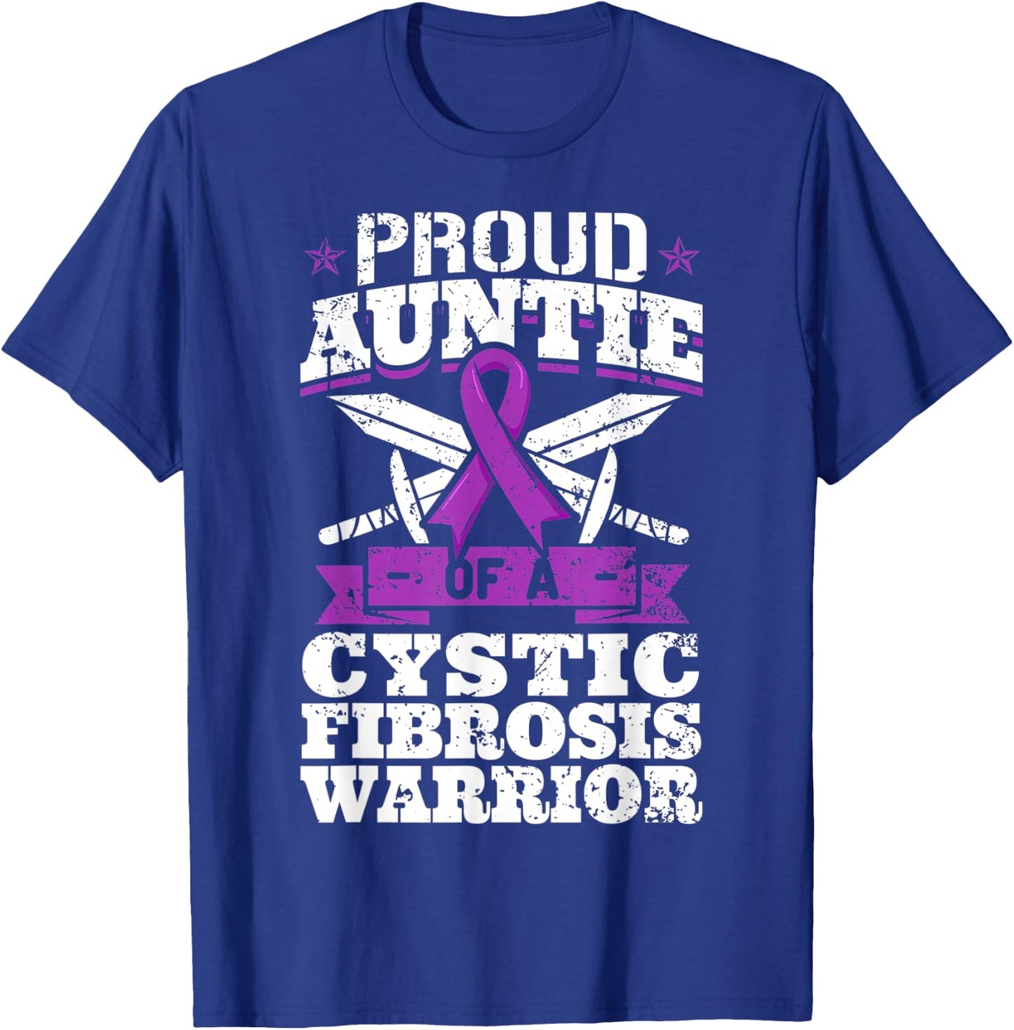 Proud Auntie Of A Cystic Fibrosis Warrior Awareness Ribbon T-Shirt - T-Shirt | Royal