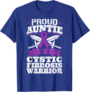 Proud Auntie Of A Cystic Fibrosis Warrior Awareness Ribbon T-Shirt - T-Shirt | Royal