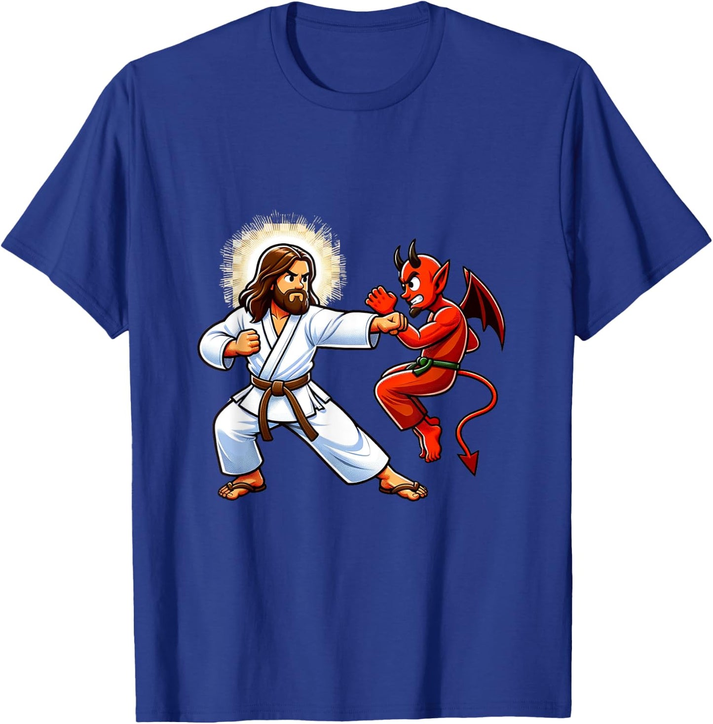 Jesus Defeating the Devil Funny Karate T-Shirt - T-Shirt | Royal