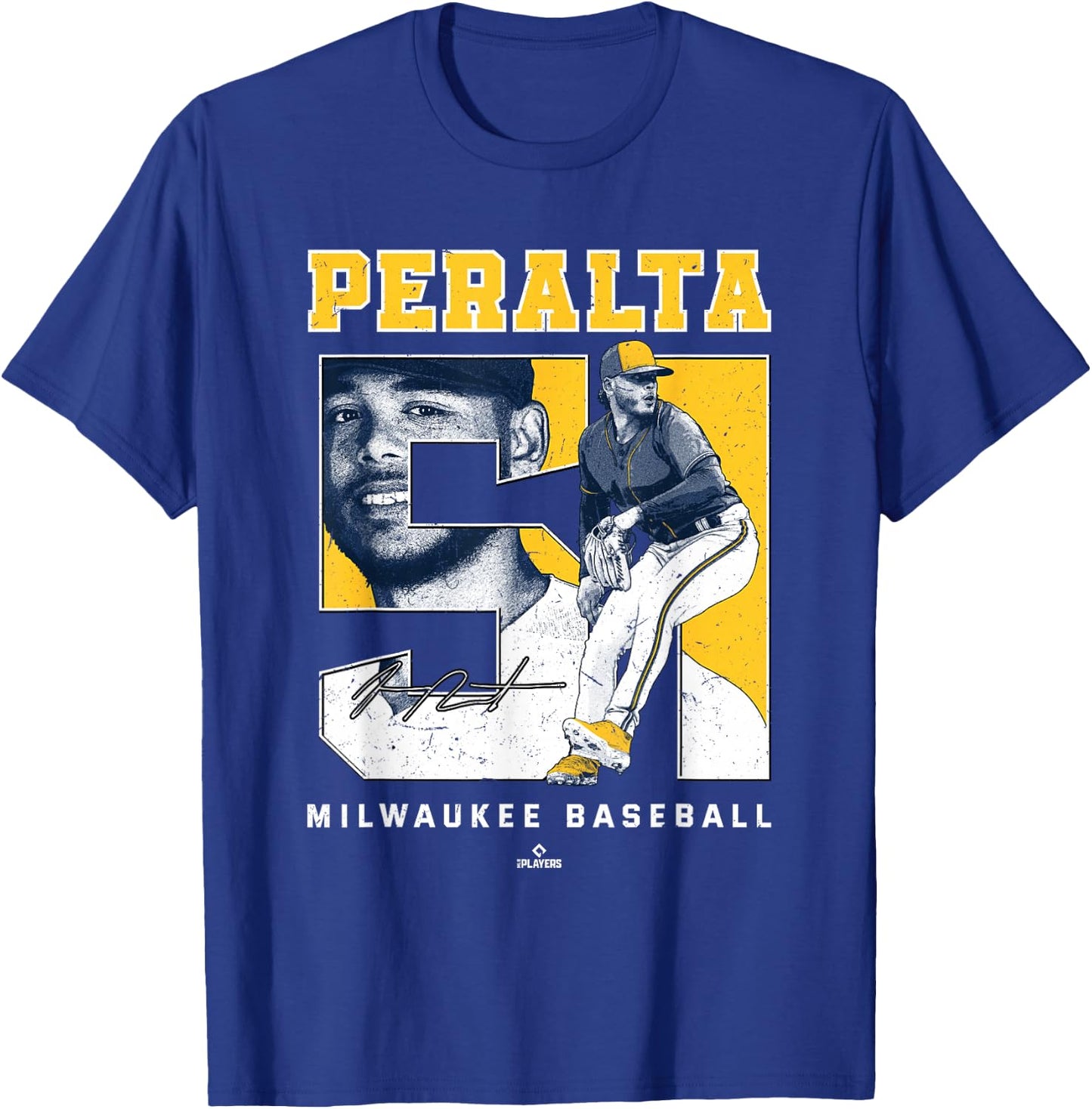Number and Portrait Freddy Peralta Milwaukee MLBPA T-Shirt - T-Shirt | Royal