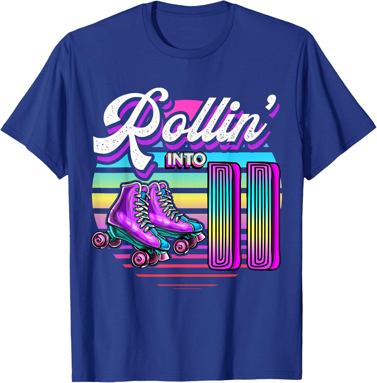 Rollin' into 11 Roller Skating Rink 11th Birthday Party Girl T-Shirt - T-Shirt | Royal