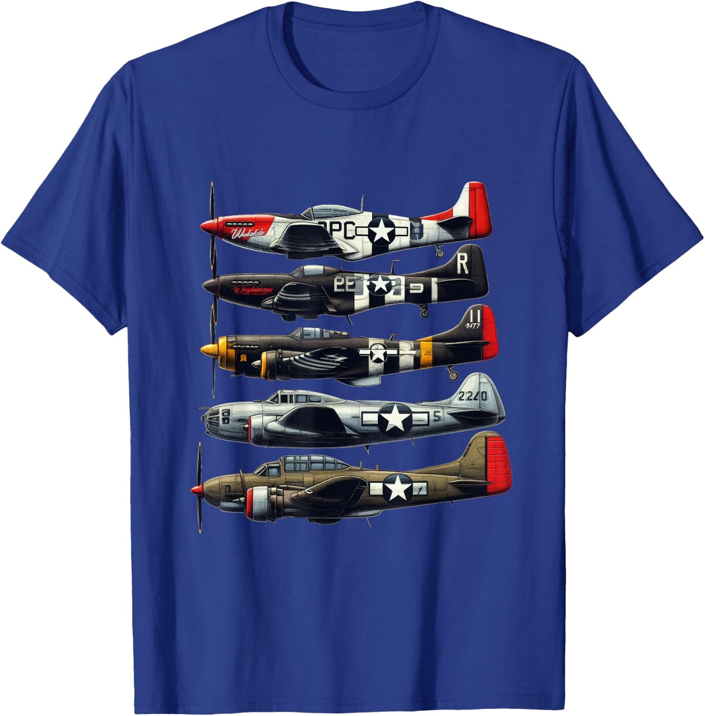 WW2 Warplanes B-17 P51 Mustang F4U Corsair P40 Warhawk T-Shirt - T-Shirt | Royal