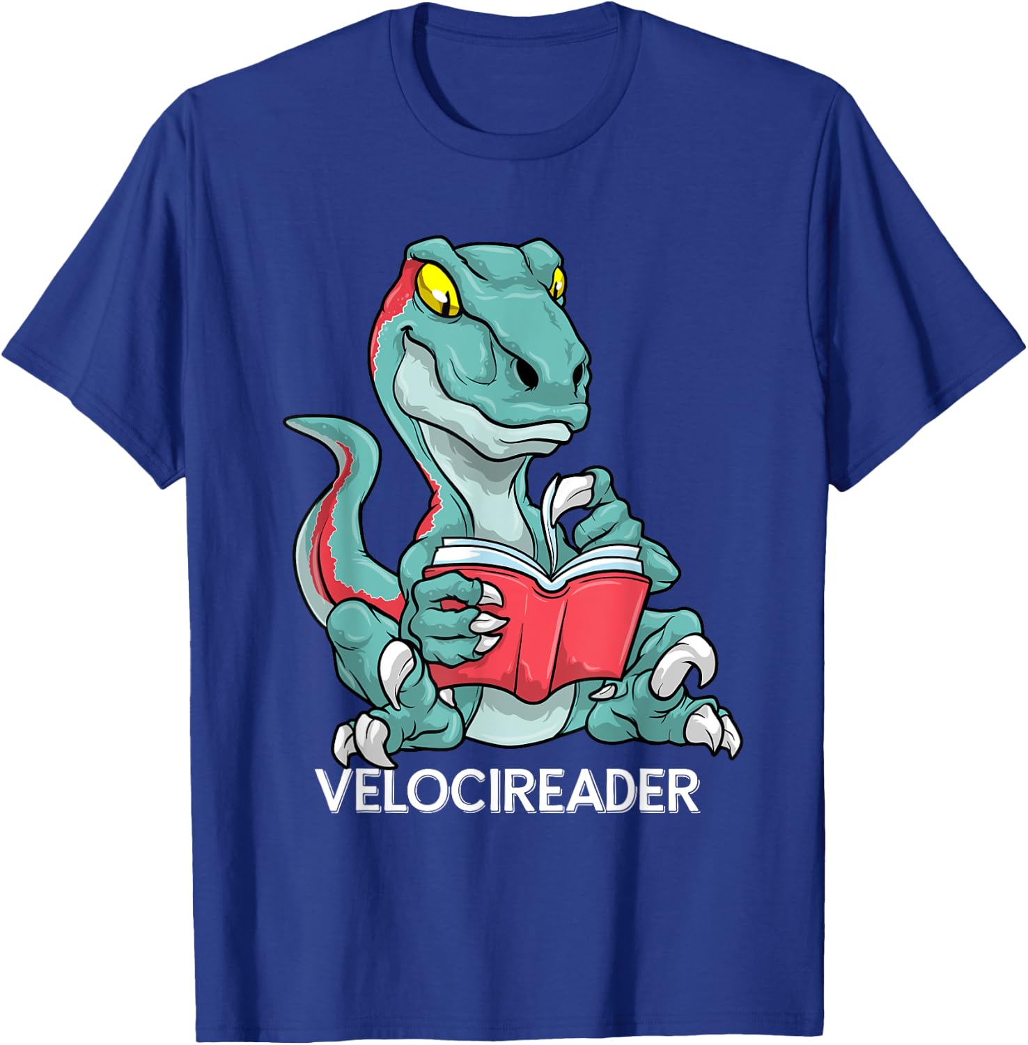 Velocireader Funny Reading Velociraptor Dinosaur Book Reader T-Shirt - T-Shirt | Royal