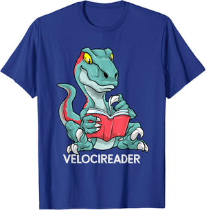 Velocireader Funny Reading Velociraptor Dinosaur Book Reader T-Shirt - T-Shirt | Royal
