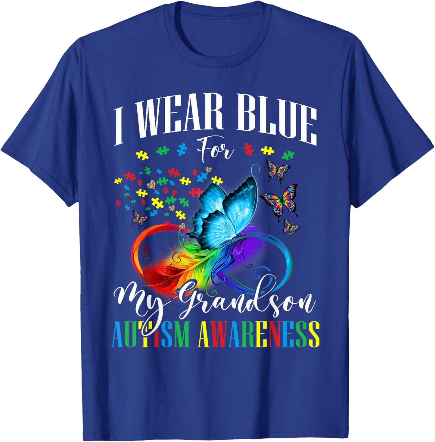 Grandma Grandpa I Wear Blue For My Grandson Autism Awareness T-Shirt - T-Shirt | Royal